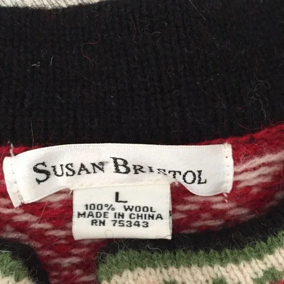 Susan Bristol Women Wool Cardigan Sweater Nordic Fair Isle Metal Clasps Hooks Lg - Picture 5 of 9